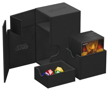 Black Ultimate Guard Flip'n'Tray 100+ Xenoskin card storage and sorting tray for trading card games.