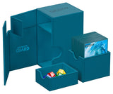 Ultimate Guard Flip'n'Tray 100+ Xenoskin card storage tray in petrol color, designed for organizing trading cards securely.