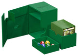 Green Ultimate Guard Flip'n'Tray 133+ Xenoskin card storage tray with secure lid, designed for organized card collection and transport.