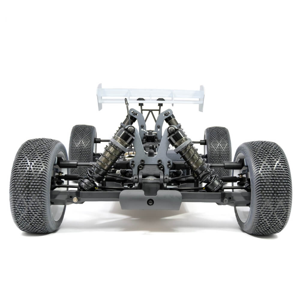 Tekno EB48 2.2 1/8th scale 4WD electric buggy kit with body off view showing chassis and suspension components.