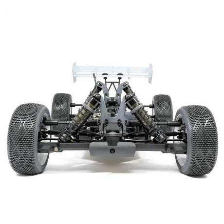 Tekno EB48 2.2 1/8th scale 4WD electric buggy kit with body off view showing chassis and suspension components.