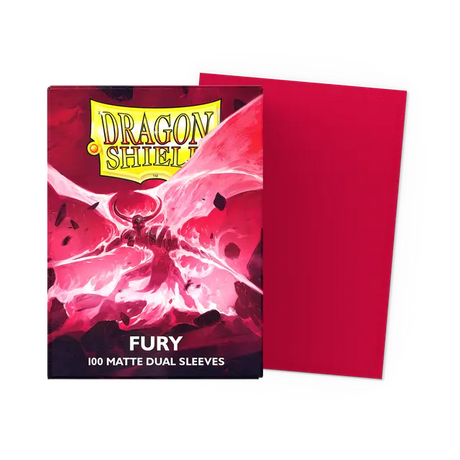Dragon Shield Fury Dual Matte Standard Sleeves for trading cards, showing a pack of durable, matte-finished card sleeves.