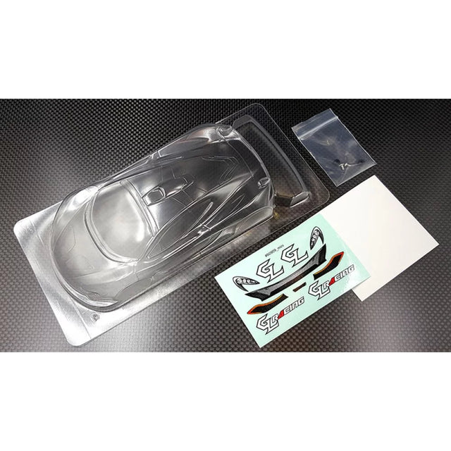 GL Racing 1/28 P1M Lexan RC car body, 98mm scale, clear transparent material, lightweight and durable for racing.