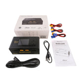 Gens Ace iMARS D300 G-Tech RC car charger with dual channels, AC and DC power options, for efficient battery charging.
