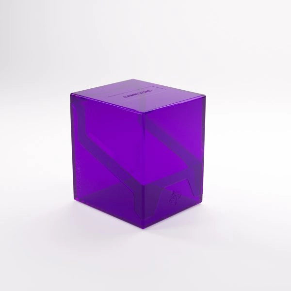 Purple Gamegenic Bastion 100+ XL TCG binder with durable cover and multiple card sleeves for collectible card storage.