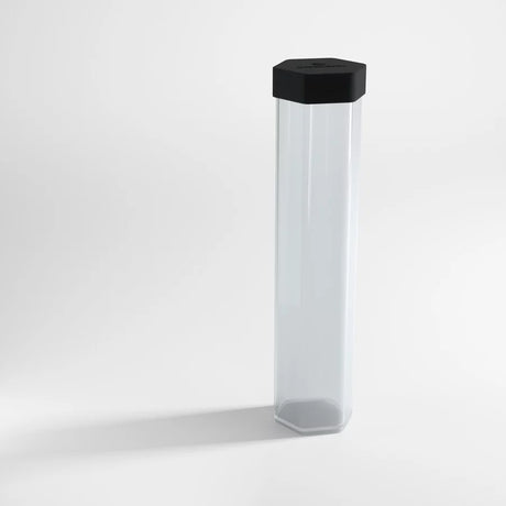 Clear Gamegenic playmat tube for storing and protecting trading card game mats, durable cylindrical storage solution.