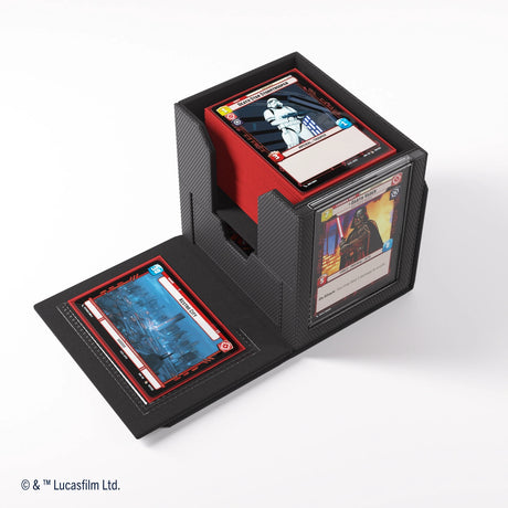 Black Ultimate Guard Star Wars Unlimited Deck Pod for storing and organizing trading cards, featuring Star Wars-themed design.