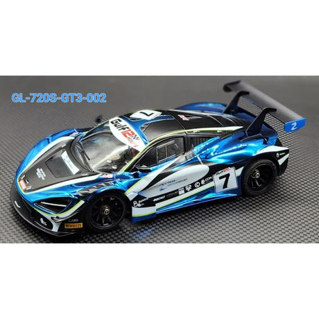 GL Racing 1/28 scale McLaren 720S GT3 body for Gulf12Hours, detailed 102mm model with racing design and vibrant livery.