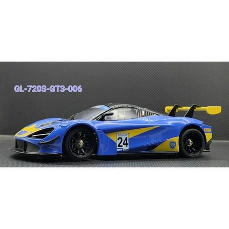 GL Racing 1/28 GTCUP #24 McLaren 720S GT3 body shell, detailed 102mm scale race car model with vibrant paint and decals.