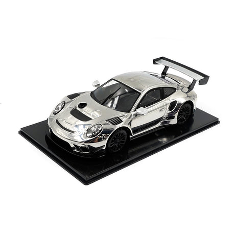 Silver GL Racing Porsche 911 GT3 1/28 scale RC car body with detailed design and 98mm length for remote control racing.