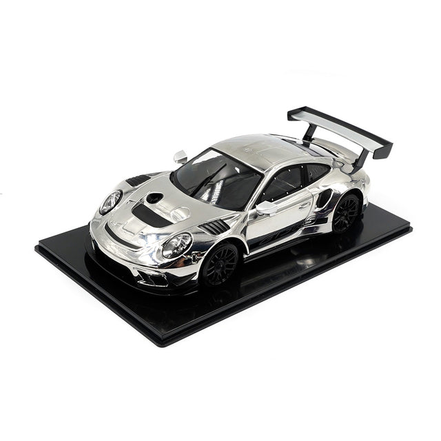 Silver GL Racing Porsche 911 GT3 1/28 scale RC car body with detailed design and 98mm length for remote control racing.