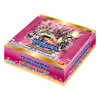 Bandai Digimon TCG Great Legend Booster Box BT04 with colorful booster packs featuring Digimon cards and artwork.