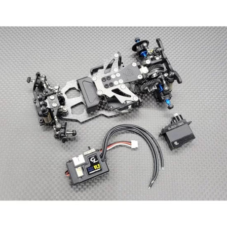 GL Racing GL-Drift-2022 1/28 2WD RC car kit with detailed components for drifting and racing, shown in image.