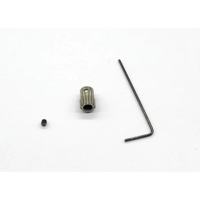 GL Racing GL-GTR aluminium 64P 12T pinion gear, showing the precision-machined metal surface and gear teeth.