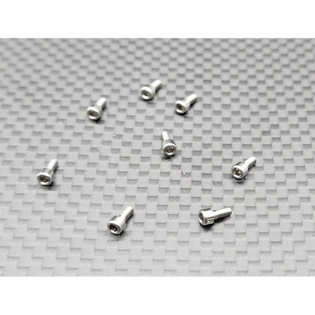 GL Racing GL-GTR Ultra Hard CNC screw set M1.6x4, metal screws for model cars, shown in a close-up image on a white background.
