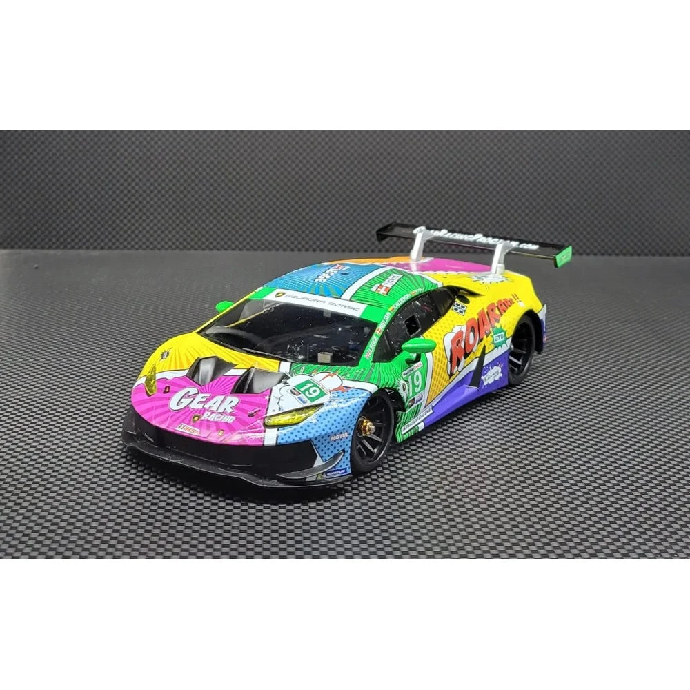 Colorful GL Racing 1/28 scale LBO GT3 body shell with 98mm length for RC racing cars.