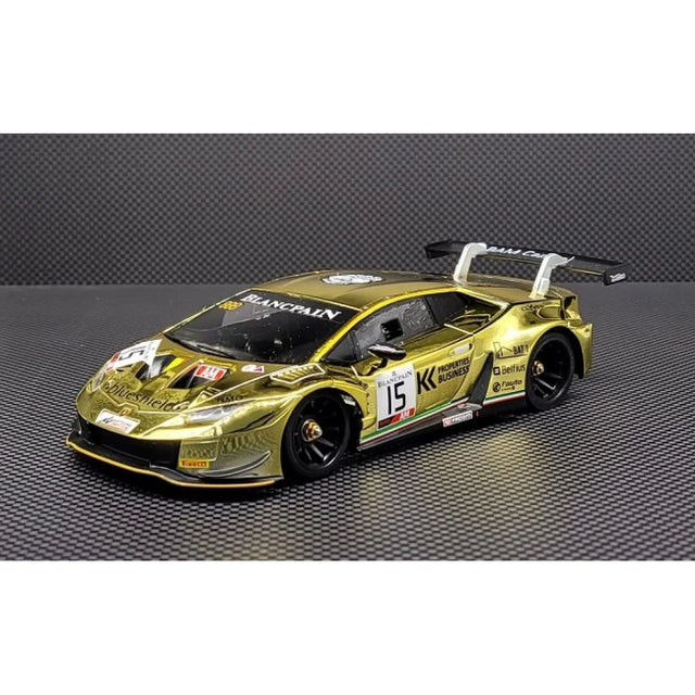 Gold LBO GT3 body for 1/28 scale RC cars by GL Racing, featuring a sleek chrome gold finish and detailed design.