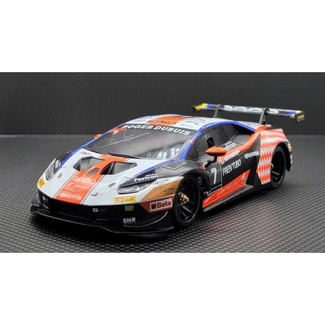 GL Racing 1/28 scale Black and Orange LBO GT3 RC car body with 98mm length, detailed design for remote control racing.