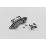 GL Racing LMP2 aluminum front arm holder and lower arm for racing cars, shown in silver with mounting points visible.