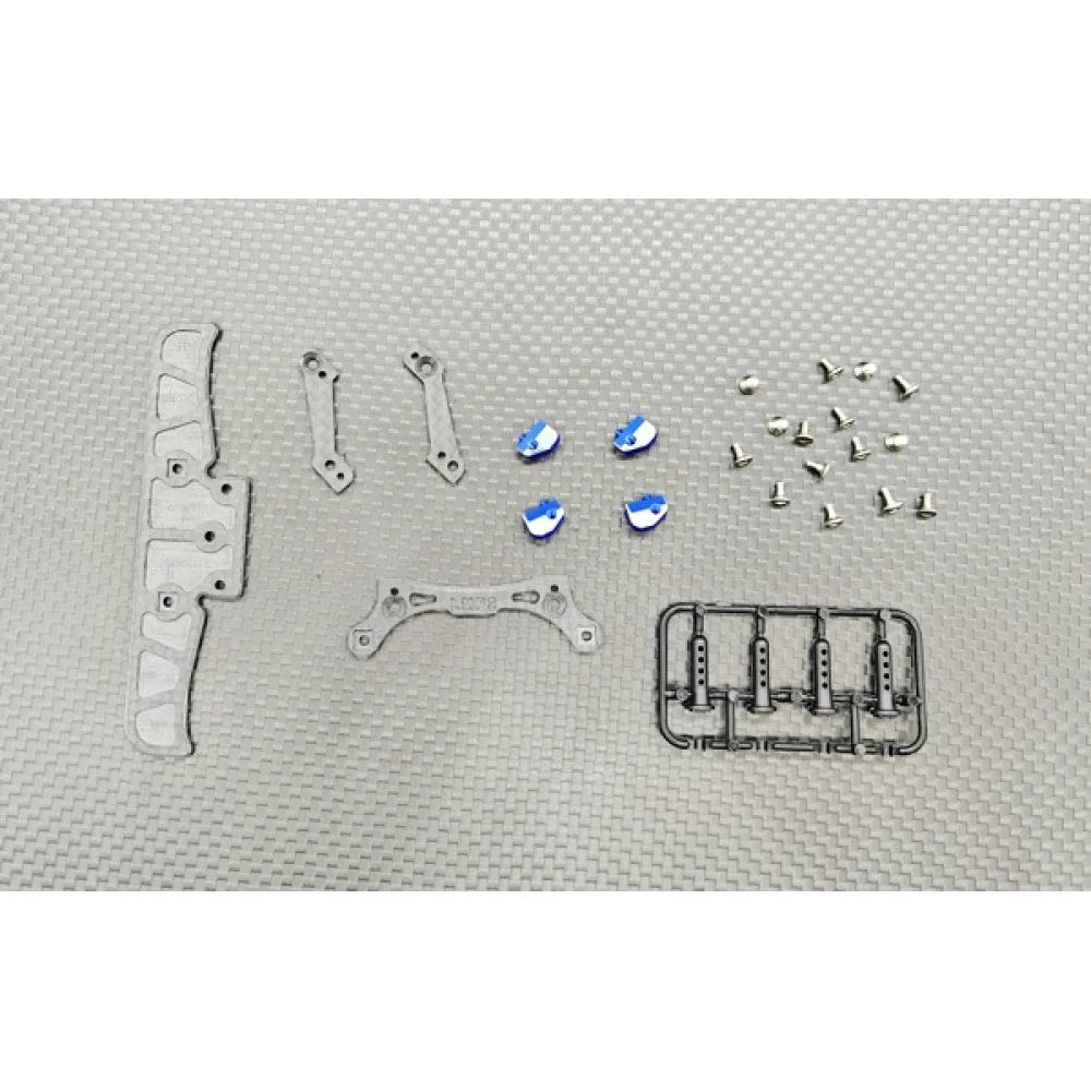 GL Racing Lexan carbon mount set for LMP2 race car, lightweight and durable with detailed mounting components visible.