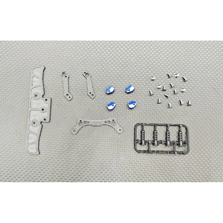 GL Racing Lexan carbon mount set for LMP2 race car, lightweight and durable with detailed mounting components visible.
