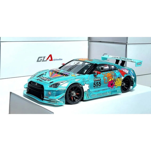 GL Racing 1/28 Tarmac Nissan GT3 body shell in blue for RC cars, with detailed aerodynamic design and branding.