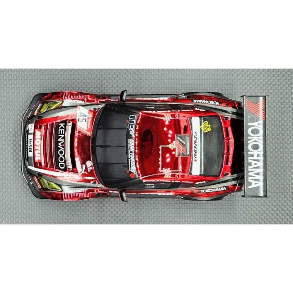 GL Racing Kenwood Nissan GT3 1/28 scale body shell, 98mm length, detailed model for RC car racing.