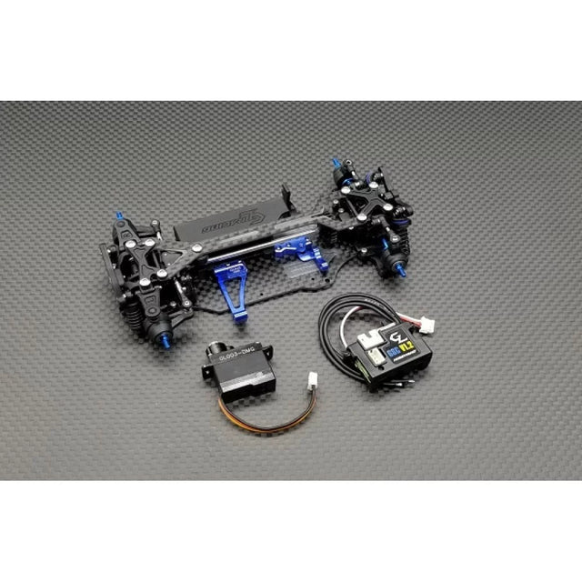 GL Racing GLA-V2.1 1/27 scale 4WD RC car chassis with 98mm wheelbase, shown in a detailed close-up view.