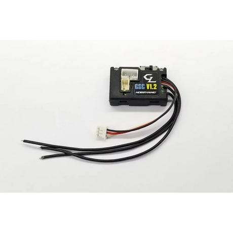 GL Racing GLF-1 ESC V1.2 electronic speed controller for RC cars, shown with wiring and connection ports.