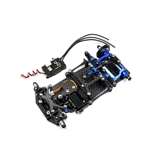 GL Racing GLR 1/27 RWD Chassis kit with detailed black chassis and components for remote-controlled racing cars.