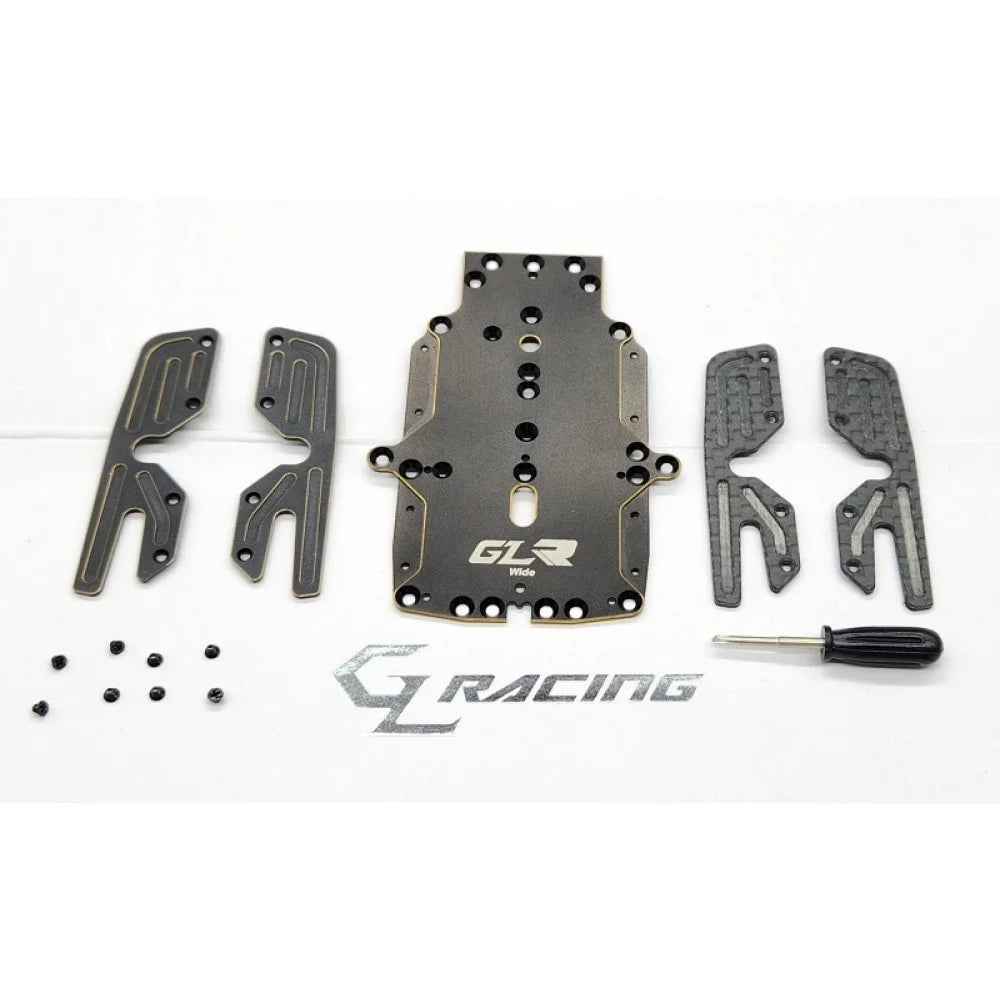 GL Racing GLR Hybrid Chassis Set (GLR-018) shown in black and silver with detailed components on a white background.