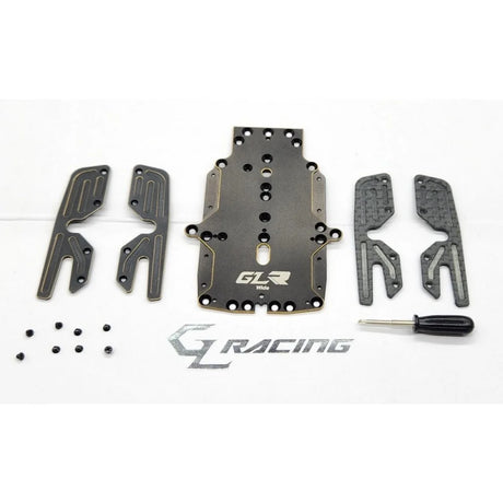 GL Racing GLR Hybrid Chassis Set (GLR-018) shown in black and silver with detailed components on a white background.