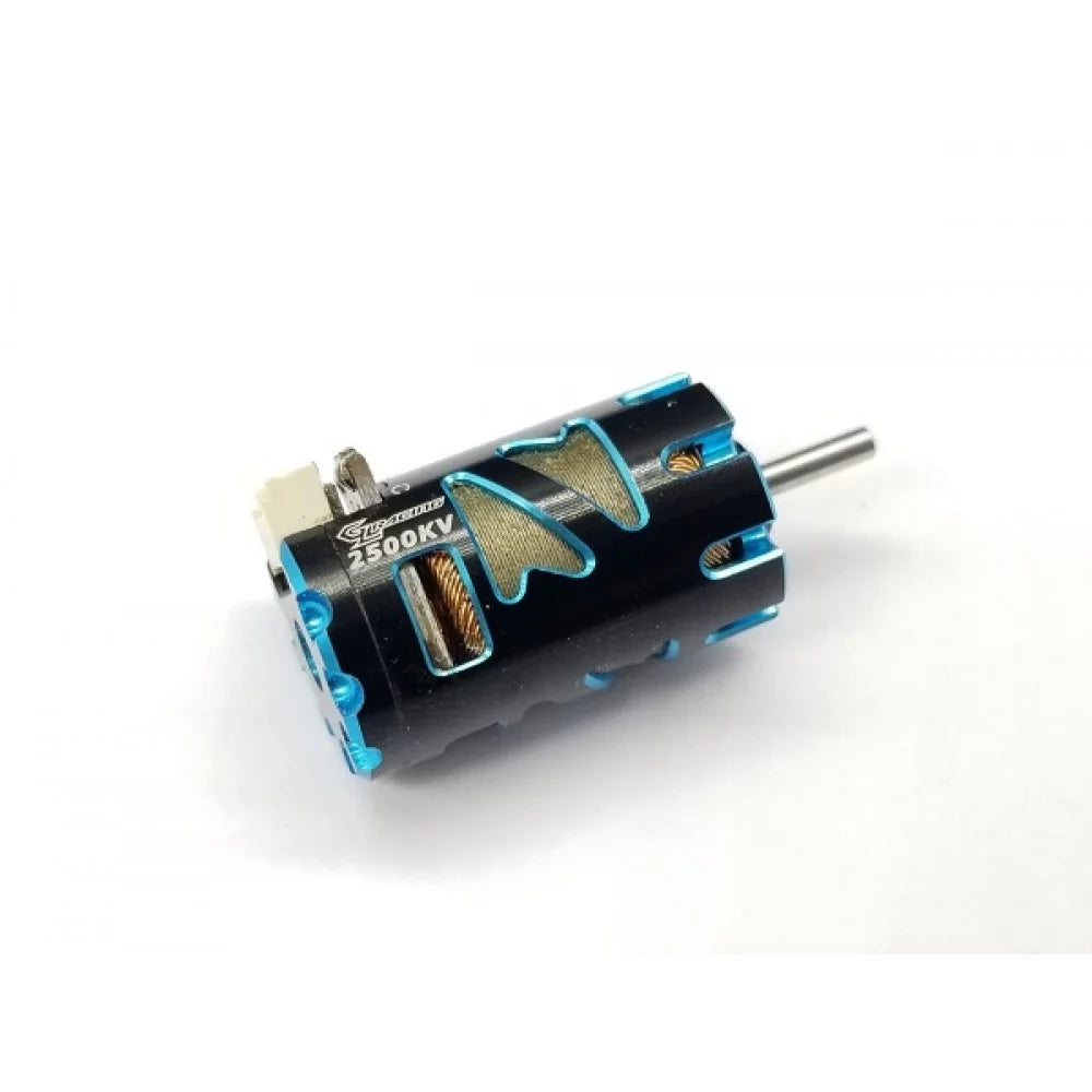 GL Racing sensored brushless motor GMM-002-SD2500KV with cooling fins for RC cars, visible wiring and branding.