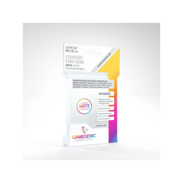 Gamegenic matte standard card sleeves for trading card games, 66x91mm, 50 sleeves in a pack.