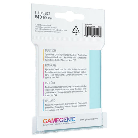 Gamegenic standard inner sleeves for TCG cards, 100-pack, protective clear card sleeves for card binder storage.