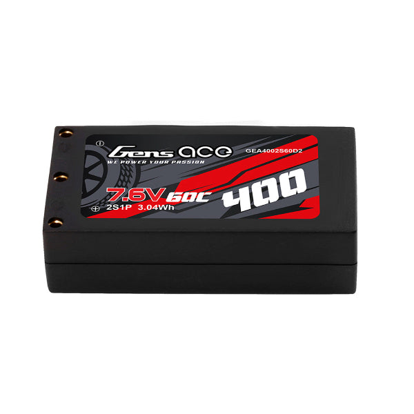 Gens Ace 400mAh 2S 60C 7.6V HV hardcase LiPo battery with XT60 connector for RC models and drones.