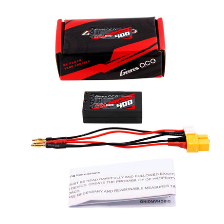Gens Ace 400mAh 2S 60C HV hardcase LiPo battery with XT60 connector for RC models or drones.