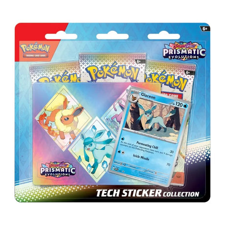Pokemon Glaceon sticker from the Prismatic Evolutions Tech Sticker Collection, featuring colorful Pokémon TCG-inspired designs.