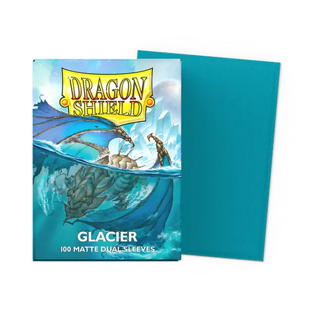 Dragon Shield Glacier Dual Matte Standard Sleeves for trading cards, featuring a frosty, matte finish and sturdy protective design.