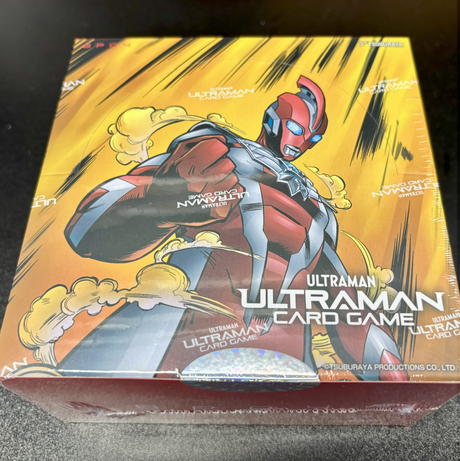 Ultraman TCG Gleam of Eternal Hope Booster Box of collectible trading cards by Tsuburaya, featuring colorful Ultraman artwork.