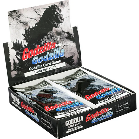 Image of the Godzilla vs Godzilla booster box for the Godzilla Card Game by BushiRoad, featuring colorful monster artwork.