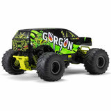 ARRMA 1/10 Gorgon 2WD RTR brushed monster truck with rugged tires and detailed body, ready for off-road fun.