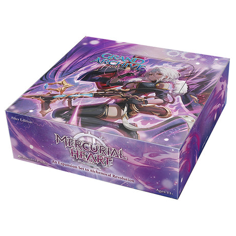 Grand Archive TCG Mercurial Heart Alter Edition booster box by Weebs of the Shore, featuring colorful card art and packaging.