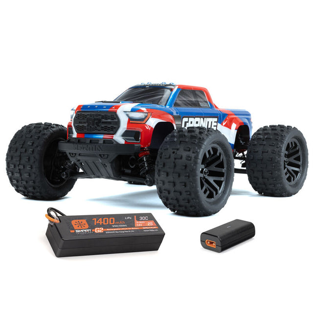 ARRMA 1/18 Granite GROM 4x4 RTR brushed monster truck with rugged tires and detailed body, ready for off-road adventures.