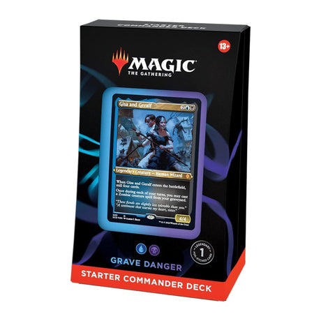 Wizards of the Coast MTG Starter Commander Decks featuring the Grave Danger card with artwork of a graveyard scene and dark fantasy elements.