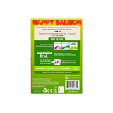 Happy Salmon card game by Exploding Kittens, showing colorful fish and characters from the card deck on a white background.