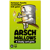 Hasbro Arschmallows card game with colorful cards featuring playful illustrations and game instructions on a white background