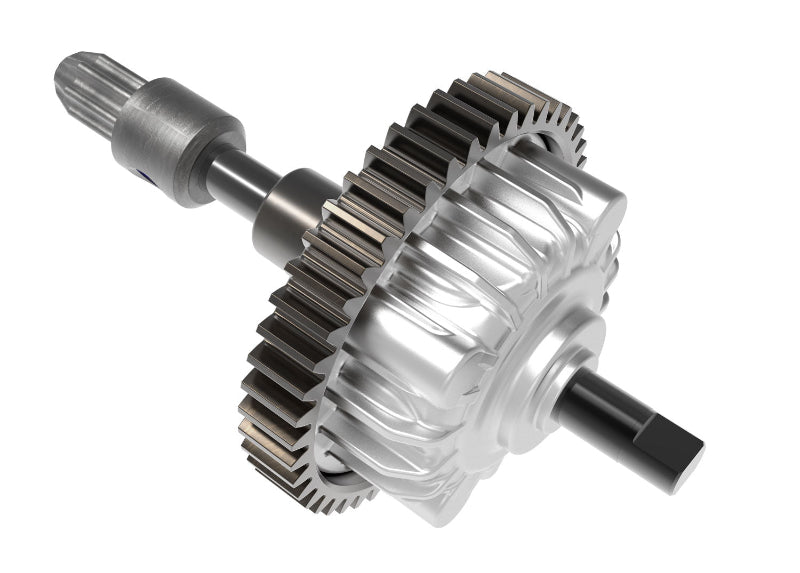 Traxxas assembled heavy-duty metal center differential for RC cars, showing detailed metal gear components.
