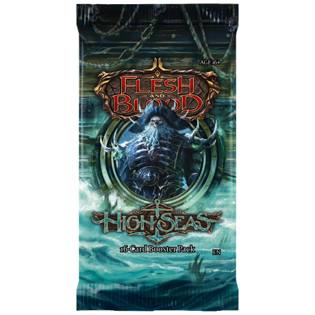 Flesh and Blood High Seas Booster Pack of collectible trading cards by Legends Story Studios, featuring vibrant ocean-themed card art.
