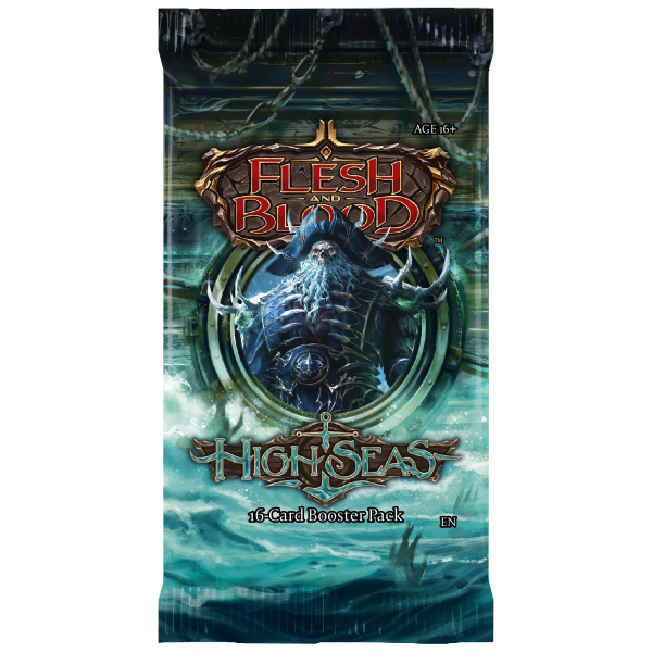 Flesh and Blood High Seas Booster Pack of collectible trading cards by Legends Story Studios, featuring vibrant ocean-themed card art.
